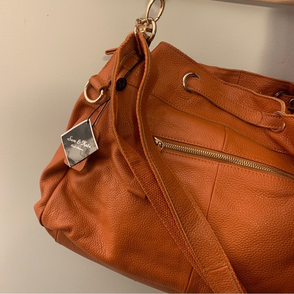 Leather Bag X Sam & Kate by Park Avenue Tan/ Orange tone  Rlaxed Tote Satchel - Picture 5 of 7
